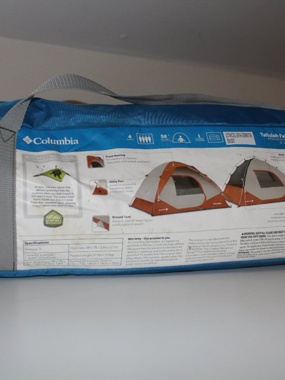 Columbia Tallulah Falls 4 Person Omni Tech Waterproof Dome Tent 8' x 7' x 56"